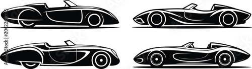 Foto Vintage Roadster Sports Car Silhouette Set Retro Convertible Automobile Collecti
