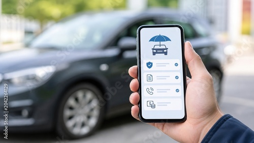Car insurance management on mobile devices urban setting digital interface modern environment user perspective innovative technology for enhanced security and convenience