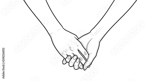 Line Art Continuous single line drawing of two hands holding each other, minimalist white background, elegant and modern