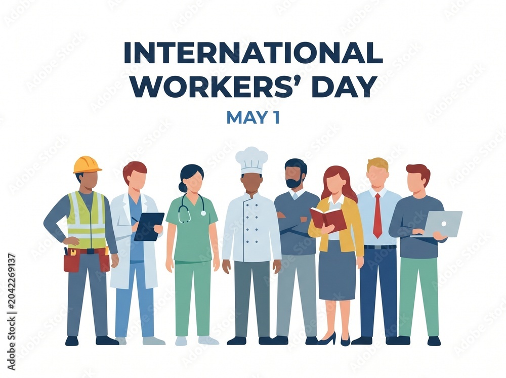 Fototapeta premium International Workers' Day May 1 flat vector concept featuring professionals from different fields