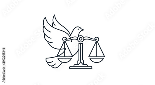 Canvas Print Dove holding scales of justice line art icon, symbolizing peace and law concept