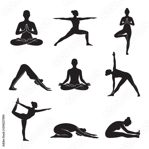 Flat Design Yoga and Fitness Vector Bundle for Exercise, Meditation and Wellness