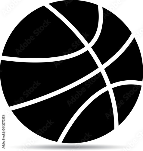 Black and white basketball ball flat vector icon isolated on transparent background