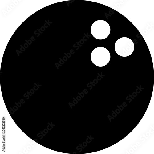 Black bowling ball icon with three finger holes isolated on transparent background