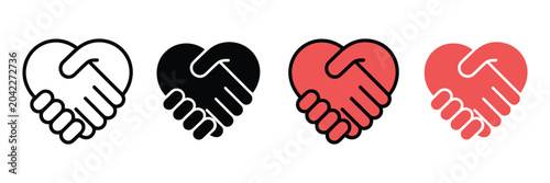Quadro su tela Helping hand icon set, hand with heart symbol, handshake icon vector illustration, support care cooperation and community assistance concept design