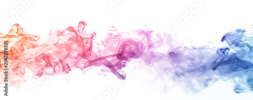 Dynamic pastel smoke waves in salmon blue magenta flowing over soft white backdrop