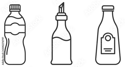 Tableau sur toile line art vector illustration of three different condiment bottles on transparent