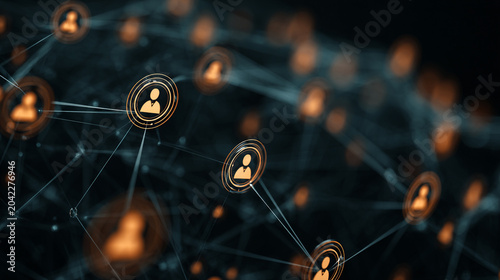 Abstract colorful business connection of lines from nodes It is connected to endless nodes and represents the innovation of communication cyber security in the network with black background