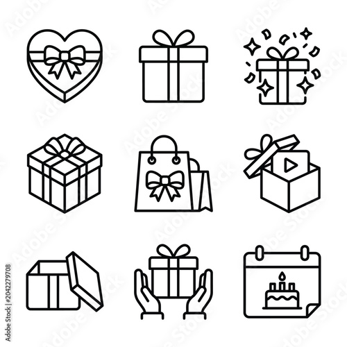 фотографія Gifts and special celebration occasion icon set with e commerce celebration birt