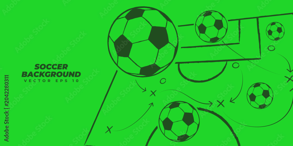 Obraz premium Dynamic soccer sports background, football banner with illustration of a tactical scheme pattern of a football game