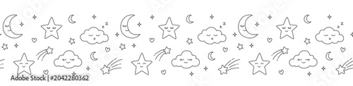 Fotografía Cute night sky seamless doodle border banner pattern