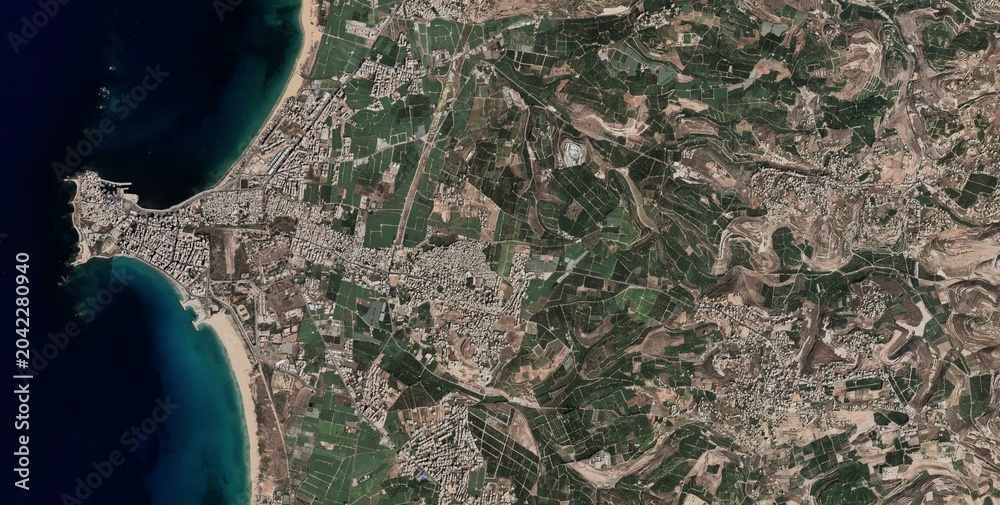 Obraz premium Tyre Lebanon Coastal City Satellite Image, Mediterranean Peninsula