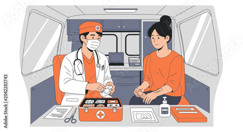 Medical Assistance Provided Inside Vehicle Illustrating Emergency Healthcare Provision