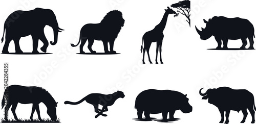 Photography African safari wild animals black silhouette collection set including elephant l