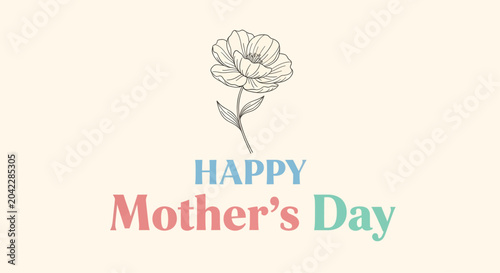 Happy Mother's Day greeting card design with a delicate floral illustration and pastel-colored text