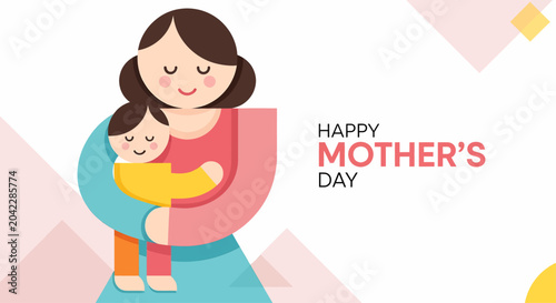 Heartwarming flat design artwork showcasing the deep connection between a loving mother and her child, ideal for celebrating motherhood and family bonds with tender affection