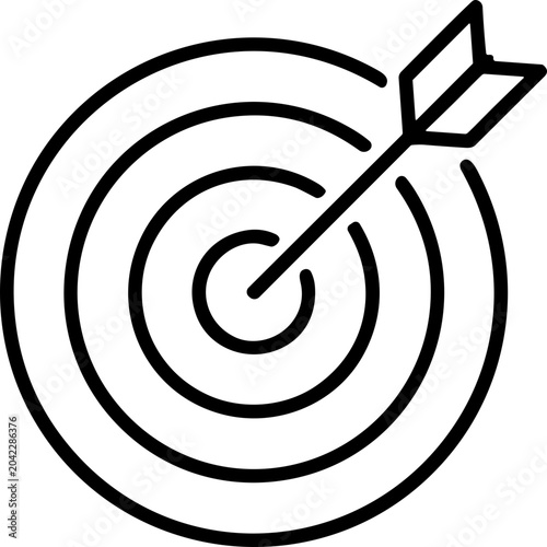 Target with arrow in bullseye, symbol of success, goal achievement, and focus. Vector illustration.