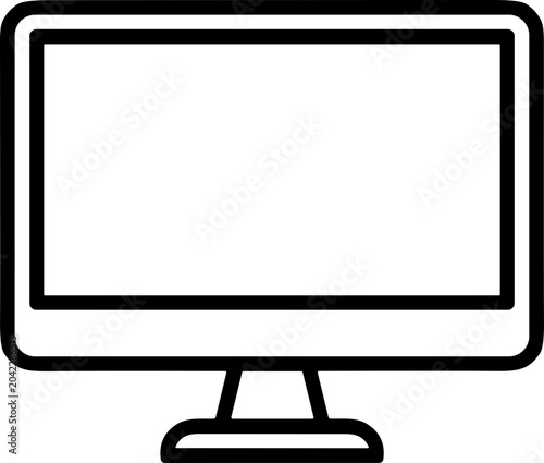 Modern flat screen computer monitor icon, outline vector illustration
