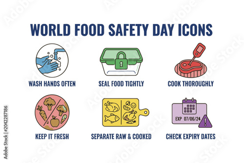 World Food Safety Day Icon Set – Colorful Flat Vector Bundle
