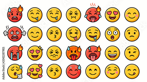 Cuadro en lienzo Diverse Emoji Faces Collection: Emotions, Expressions, and Feelings