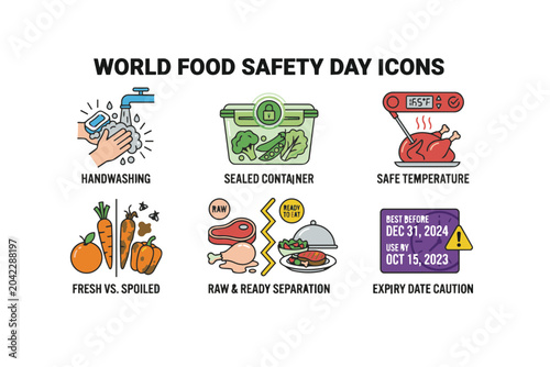 World Food Safety Day Icon Set – Colorful Flat Vector Bundle