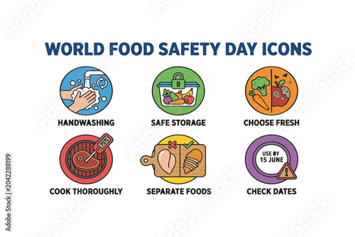 World Food Safety Day Icon Set – Colorful Flat Vector Bundle