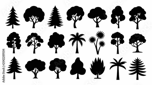 Photos tree silhouettes on white background silhouette diverse collection forest nature
