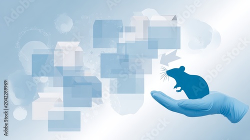 Medical education concept with rodent silhouette on gloved hand for healthcare background and research poster design