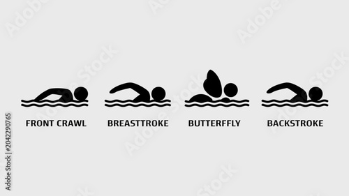 Fotografie swimming strokes silhouettes on white background front crawl breaststroke butter