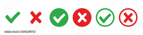 Foto green check mark and red cross mark icons on transparent background for status indication