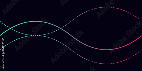 Tablou pe pânză Abstract wave patterns with dashed and solid lines in colorful gradient aesthetic