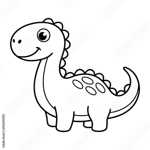 Smiling cartoon dinosaur, black outline on white background
