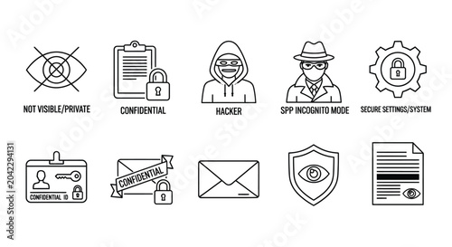 Photos Cybersecurity and privacy icons set representing concepts like confidentiality hacking incognito mode and secure systems
