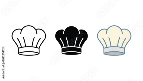Tableau sur toile Chef hat icon set outline silhouette and color vector isolated on white backgrou