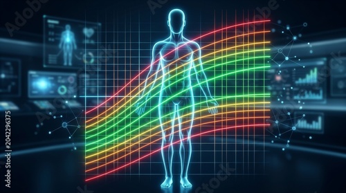 Human health metrics medical technology lab infographic data visualization futuristic environment analytical viewpoint
