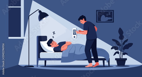 Medical Checkup Of A Sleeping Person In Dreamland And A Digital Monitoring Test