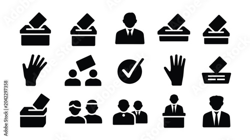 Schilderij op canvas Set of 15 Black Vote and Election Vector Icons