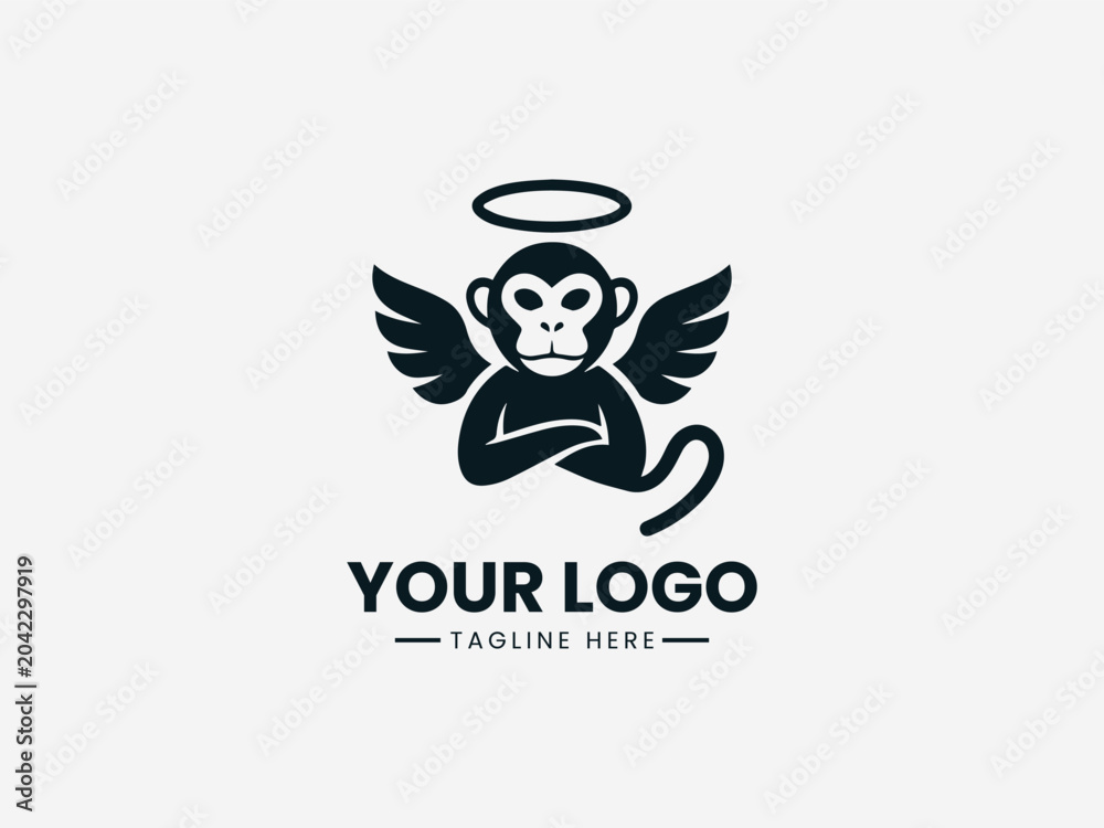 Fototapeta premium Monkey Angel black vector logo white background