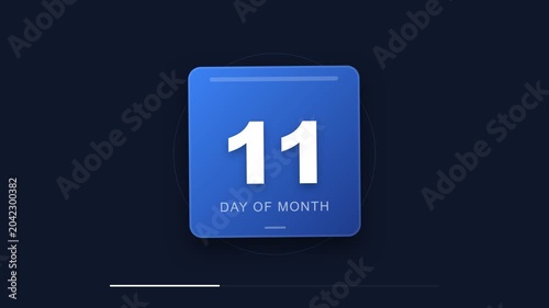 Digital calendar component displaying the eleventh day of the month with a dark backdrop and subtle ambient lighting perfect for event planning and date tracking applications on digital screens