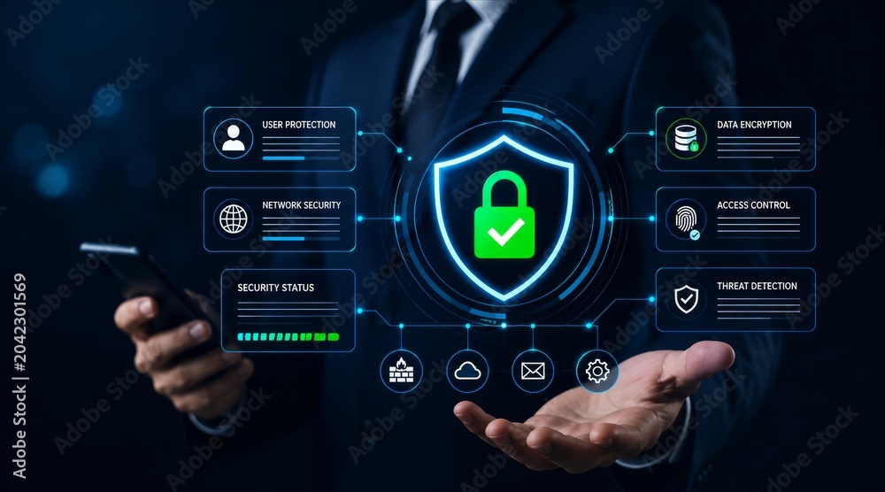 Fototapeta premium Cybersecurity Shield Protection Advanced Network Security and Data Encryption Technology