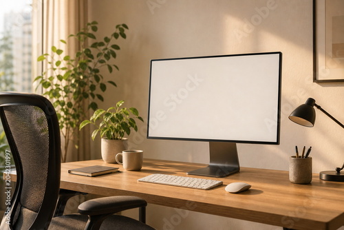 Obraz na płótnie Calm remote work productivity setup in modern home office