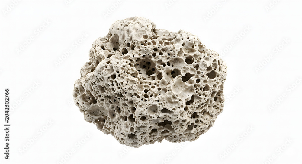 Obraz premium Highly Detailed Porous Pumice Volcanic Rock Specimen Isolated on White, Suitable for Science Education