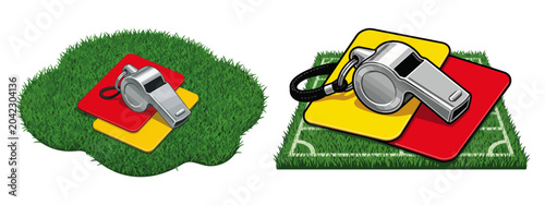 Cuadro en lienzo Whistle with Yellow and Red Cards Icon Flat Vector Illustration on PNG Backgroun