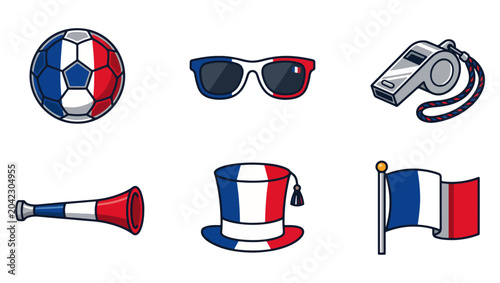Foto France Soccer Fandom Icon Set Flat Vector Illustration on Transparent Background