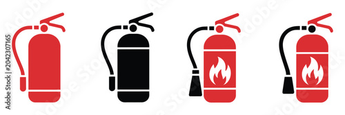 Foto Fire extinguisher icon, safety equipment vector illustration, firefighter emergency protection tool symbol design