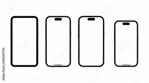 Foto four smartphone silhouettes on white background silhouette phones mobile device
