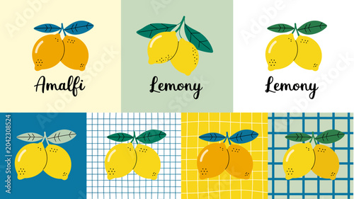 Vászonkép lemons on various backgrounds vector fruit citrus yellow illustration amalfi lem