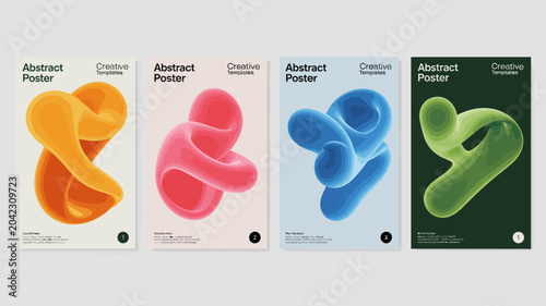 Photos abstract poster templates with colorful 3d shapes design artwork graphic visual