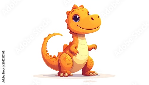 A cute orange dinosaur with a big smile and spiky back