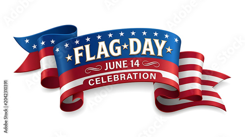 Flag day june 14 celebration waving ribbon banner with patriotic event, fourteen